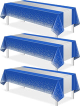 3Pcs Blue and Silver Tablecloth Party Decorations,Plastic Royal Blue