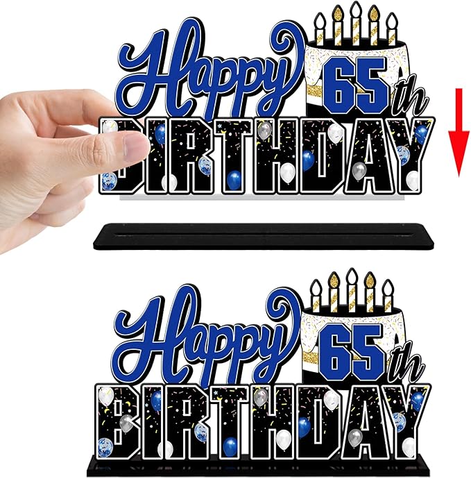 LINGTEER Happy 65th Birthday Blue Acrylic Table Topper Centerpieces