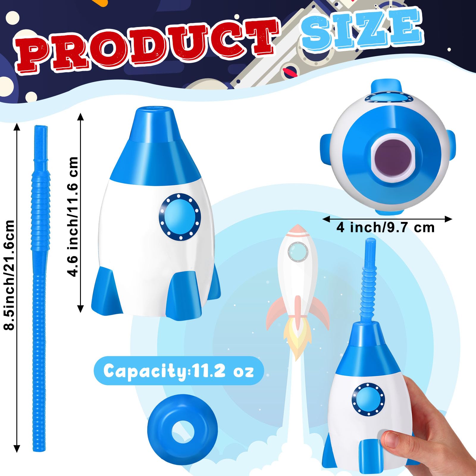 Space Cups Bulk Plastic Rocket Shape Cups 4.3 x 3.2 inch 24pk