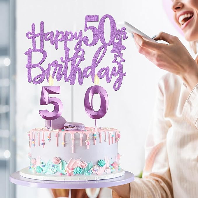 50th Birthday Decorations for Women Purple with 50th Birthday Sash