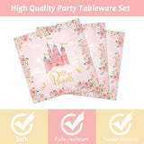 96 Pcs Princess Party Supplies Pink Floral Tableware Set With Plates