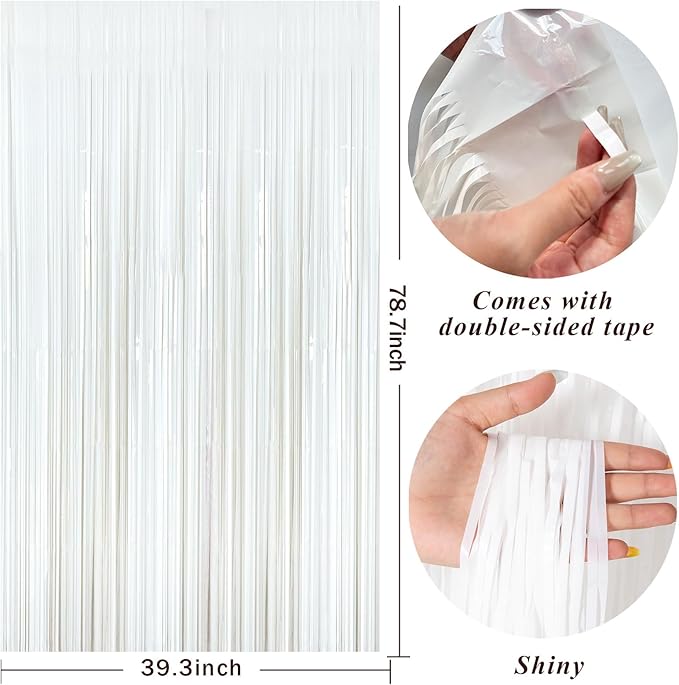 White Party Streamers Foil Fringe Backdrop Curtains Tinsel Streamers
