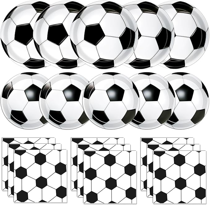 60 PCS Soccer Party Decorations Soccer Plates and Napkins Tableware