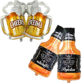 Whiskey Bottle & Beer Cup Balloons (4), Aluminum Foil, Unisex,