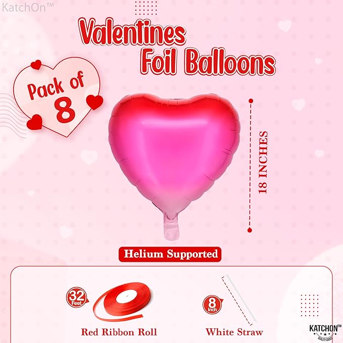 Happy Valentine's Day Balloons Set Pack Of 8 Pink Heart Shaped