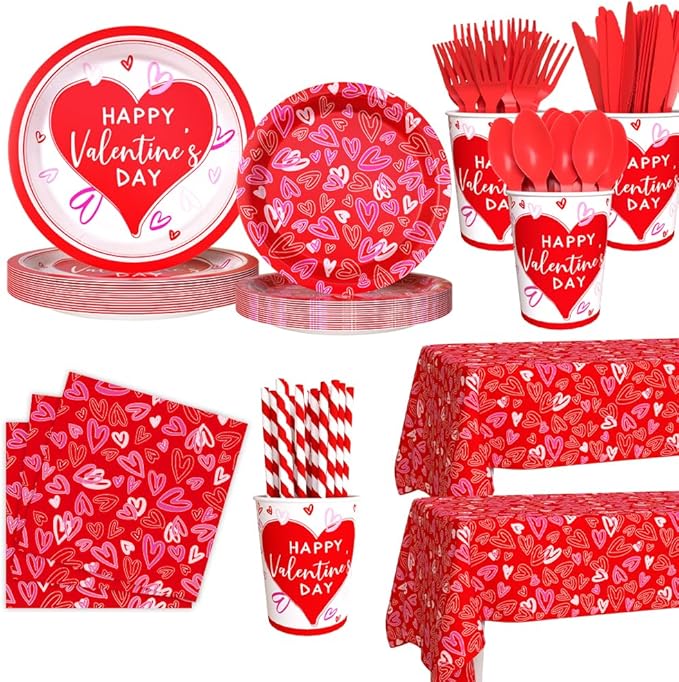 Happy Valentine's Day Party Supplies Red Heart Love Disposable Paper