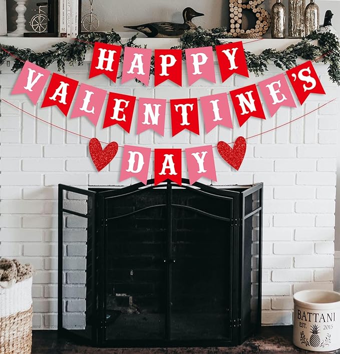 Happy Valentine's Day Banner Red Pink Valentine's Day Bunting Banner