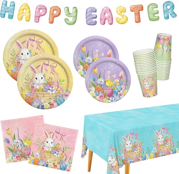 Happy Easter Supplies Kit for 25 Guests Easter Bunny Decorations