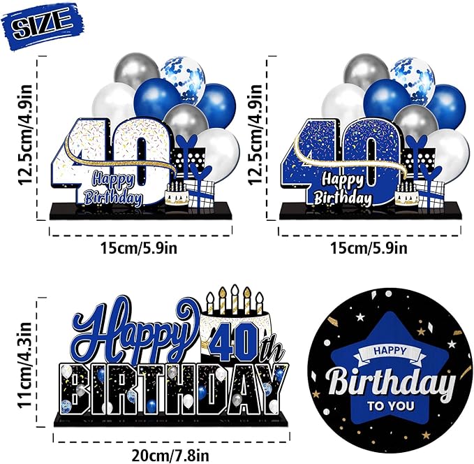LINGTEER Happy 40th Birthday Blue Acrylic Table Topper Centerpieces