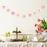 Boho Crochet Daisy Garland - Pink and Beige Yarn Floral Banner for
