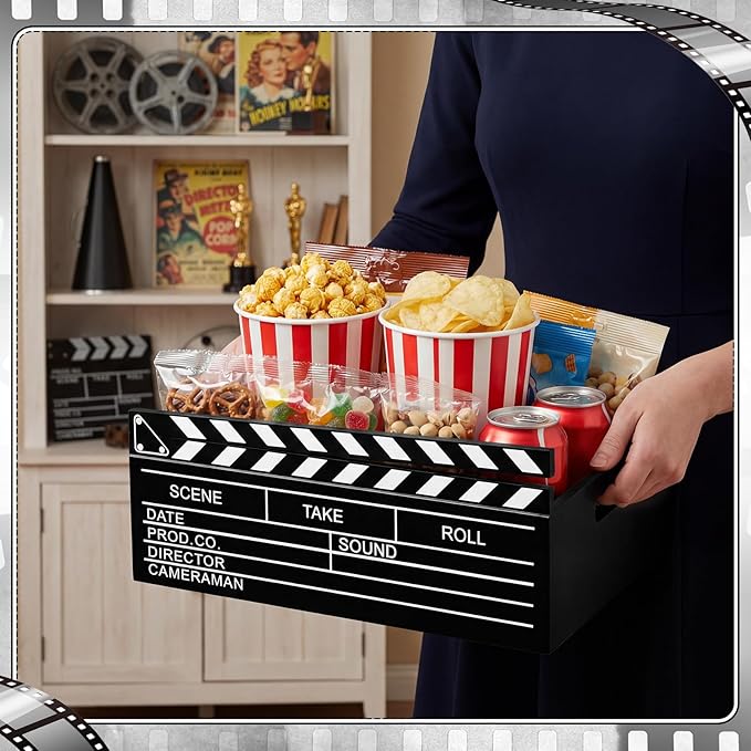 Movie Night Supplies Snack Trays with Handles Reusable Wooden Movie