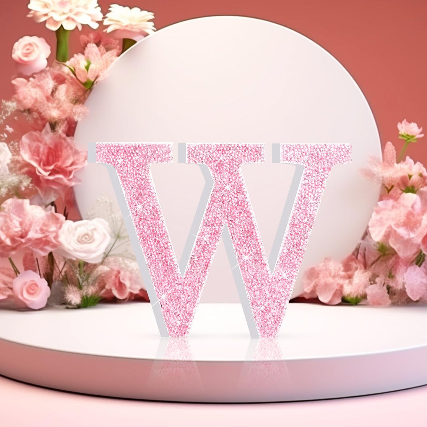 Qunclay Pink Crystal Diamond Letter Wall Decor, Glitter Wooden Bling