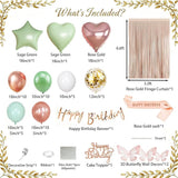 Sage Green and Rose Gold Birthday Party Decorations for Women Girls,