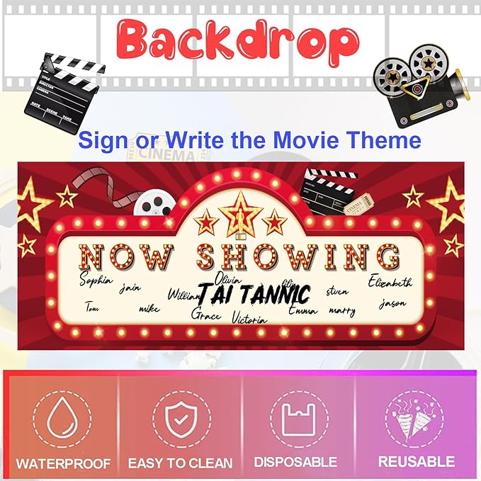 Movie Night Party Decorations Kit 60 Pcs Now Showing Banner Hanging