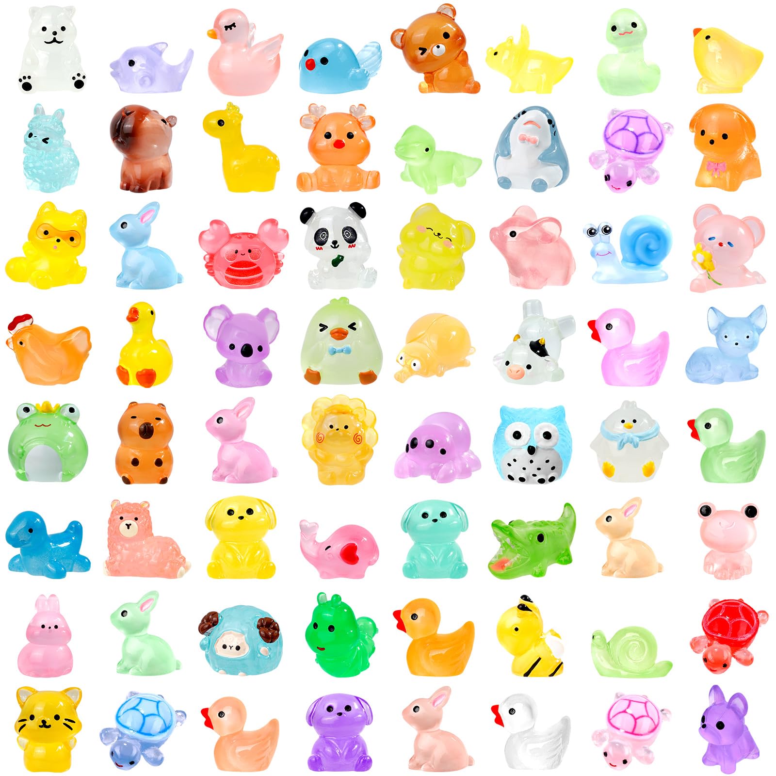 80 Pcs Luminous Mini Resin Animals 80 Styles Tiny Little Glow in The