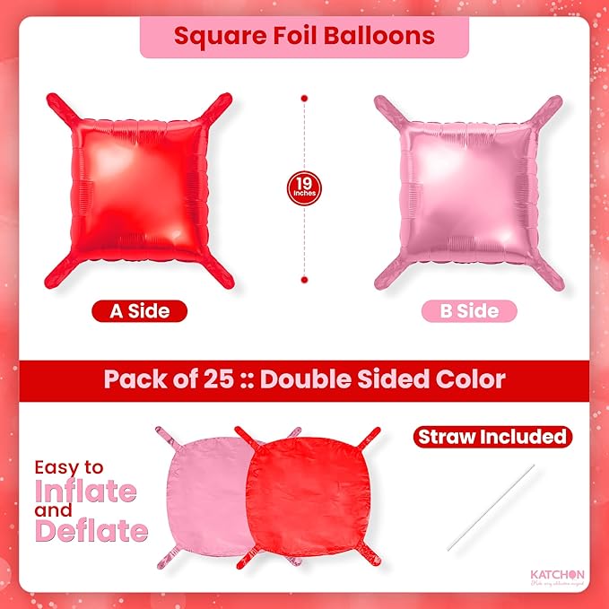 KatchOn, Red and Pink Square Foil Balloons - 19 Inches, Pack of 25 |