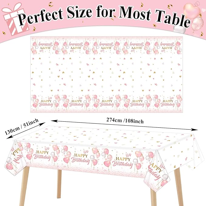 3 Pieces Pink Rose Gold Tablecloth for Rose Gold Birthday Decoration