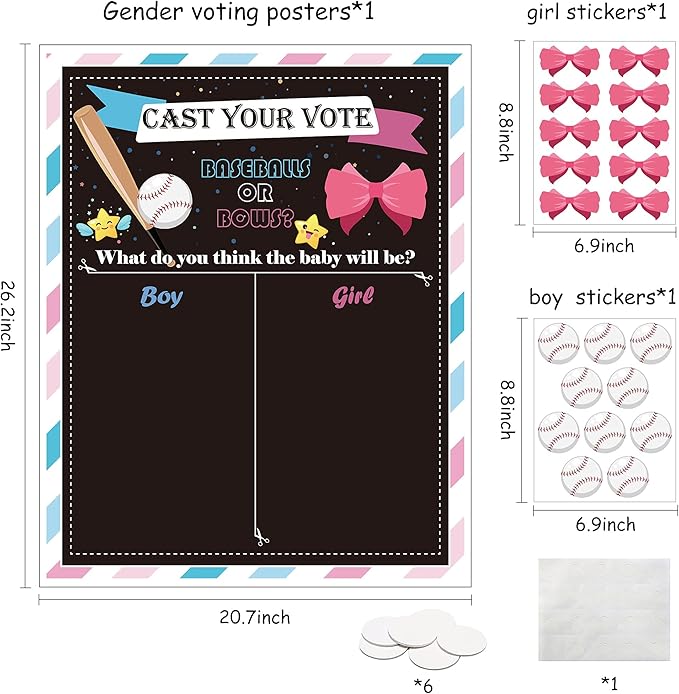 Baseball or Bows Gender Reveal Games for Guests Cast Your Vote