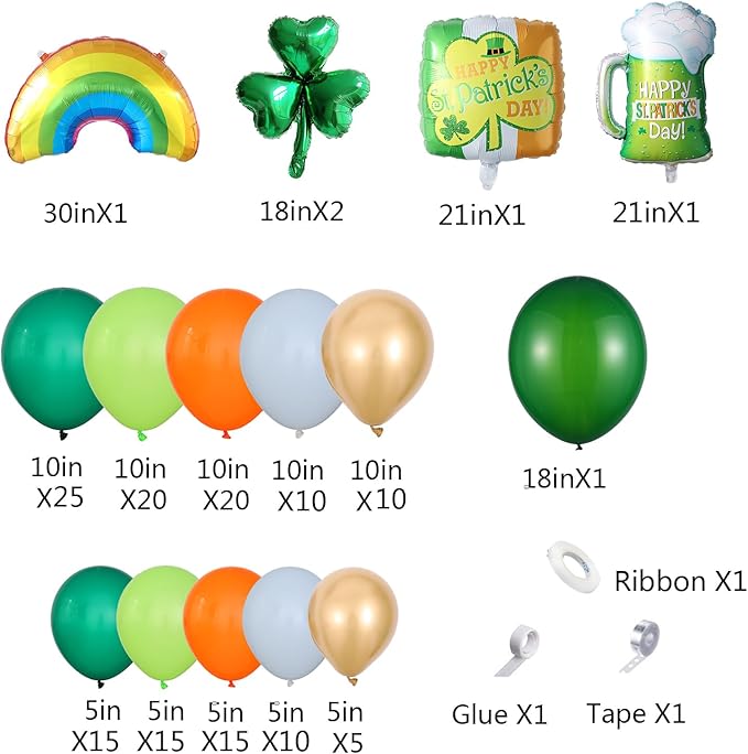 154Pcs St.Patrick's Day Balloon Arch Garland Kit Green Orange White