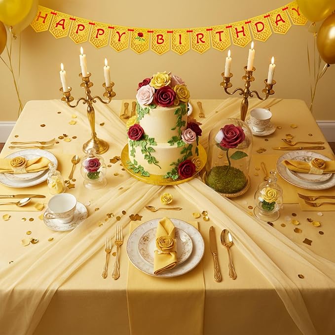 Yellow Beauty Princess Party Supplies 8.2ft Happy Birthday Banner