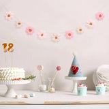 Boho Crochet Daisy Garland - Pink and Beige Yarn Floral Banner for
