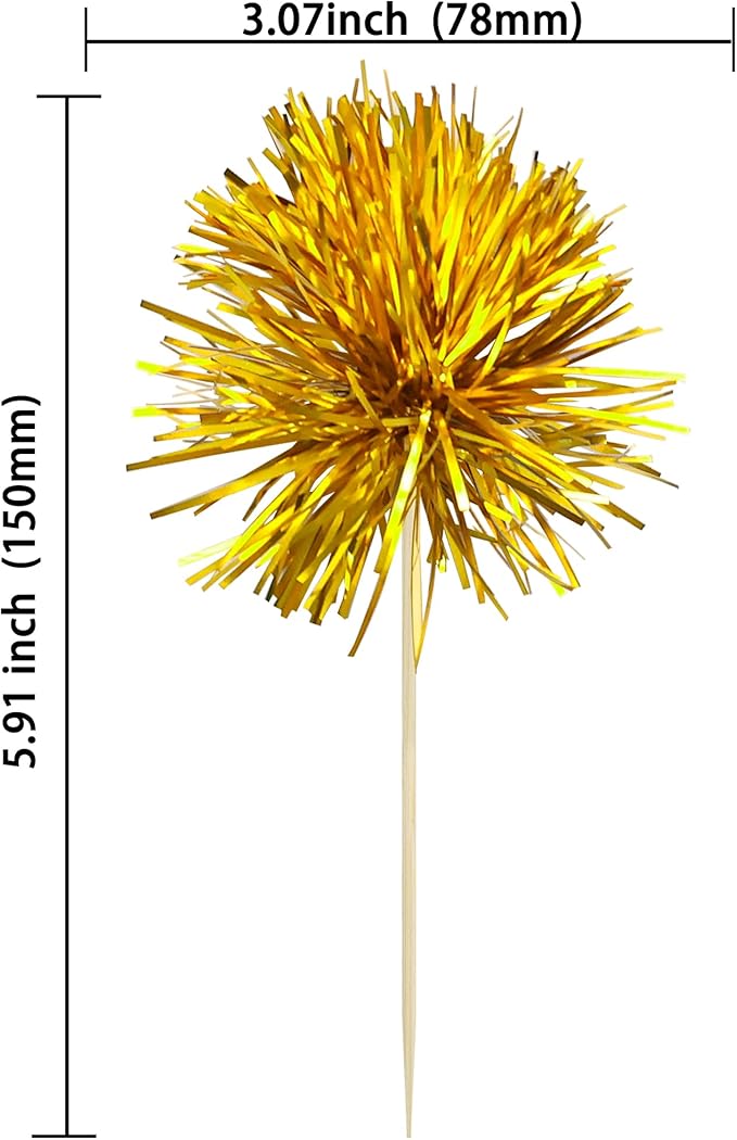 Gyufise 30Pcs Foil Firework Cupcake Toppers Sparkle Tinsel Cake #20