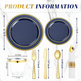WDF Partyware 175PCS Blue and Gold Plastic Plates - Navy Blue Plates