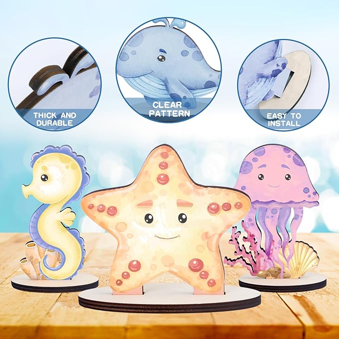 Under The Sea Party Decorations 9PCS Sea Aniamls Wood Centerpieces