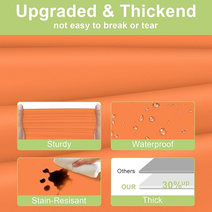 QIKSION Orange Plastic Table Cloth Disposable 2 Pack, 54 x 108 Inch