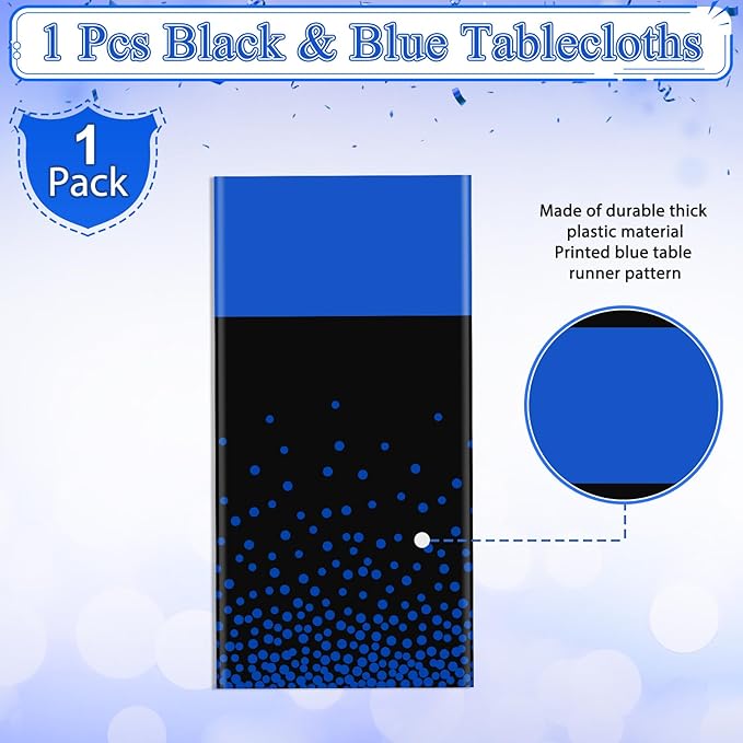 MASHAN 1Pcs Black and Blue Tablecloth Party Decorations,Plastic Black