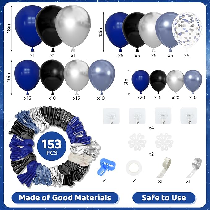 Amandir 153pcs Blue and Black Balloons Arch Garland Kit Different