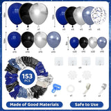 Amandir 153pcs Blue and Black Balloons Arch Garland Kit Different