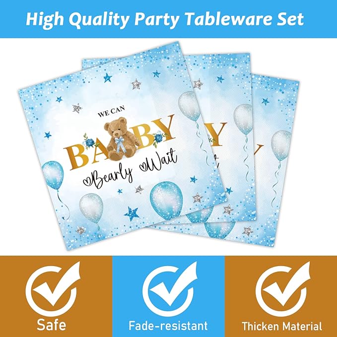 96PCS Bear Baby Shower Tableware Set We Can Bearly Wait Dessert