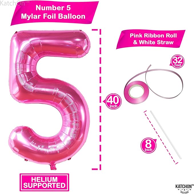 KatchOn, Giant Hot Pink 5 Balloon Number - 40 Inch | 5th Birthday