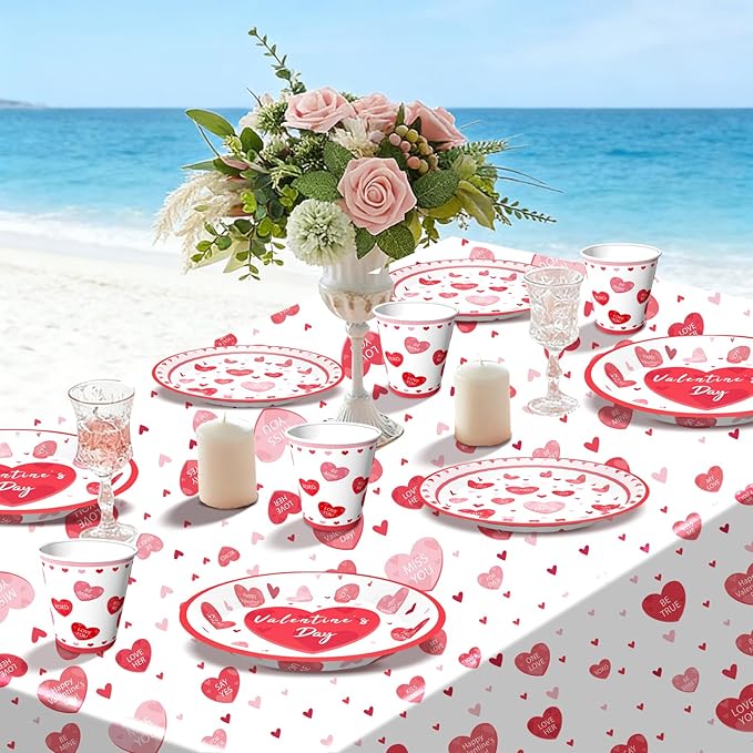 Valentine's Day Party Supplies Tableware Set Red Heart Love
