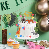 34 Pcs Safari Animal Cake Toppers with Mini Birthday Party Hats