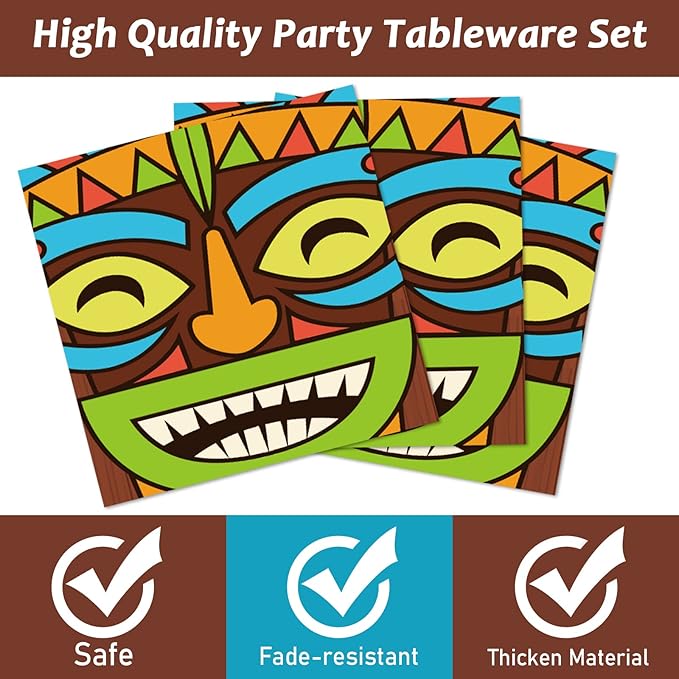 96 Pieces Tiki Party Decorations Luau Party Plates Hawaiian Aloha