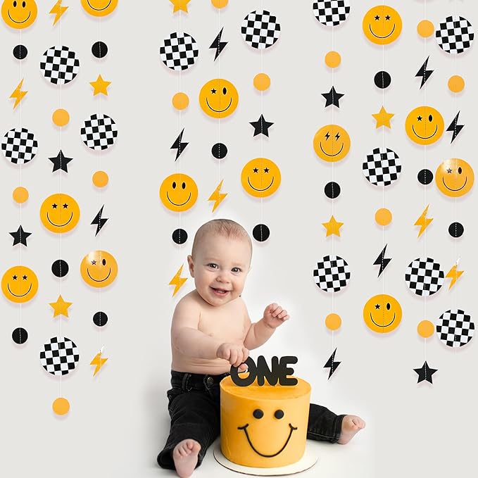 One Happy Dude 1st Birthday Decorations Black Yellow Smile Face