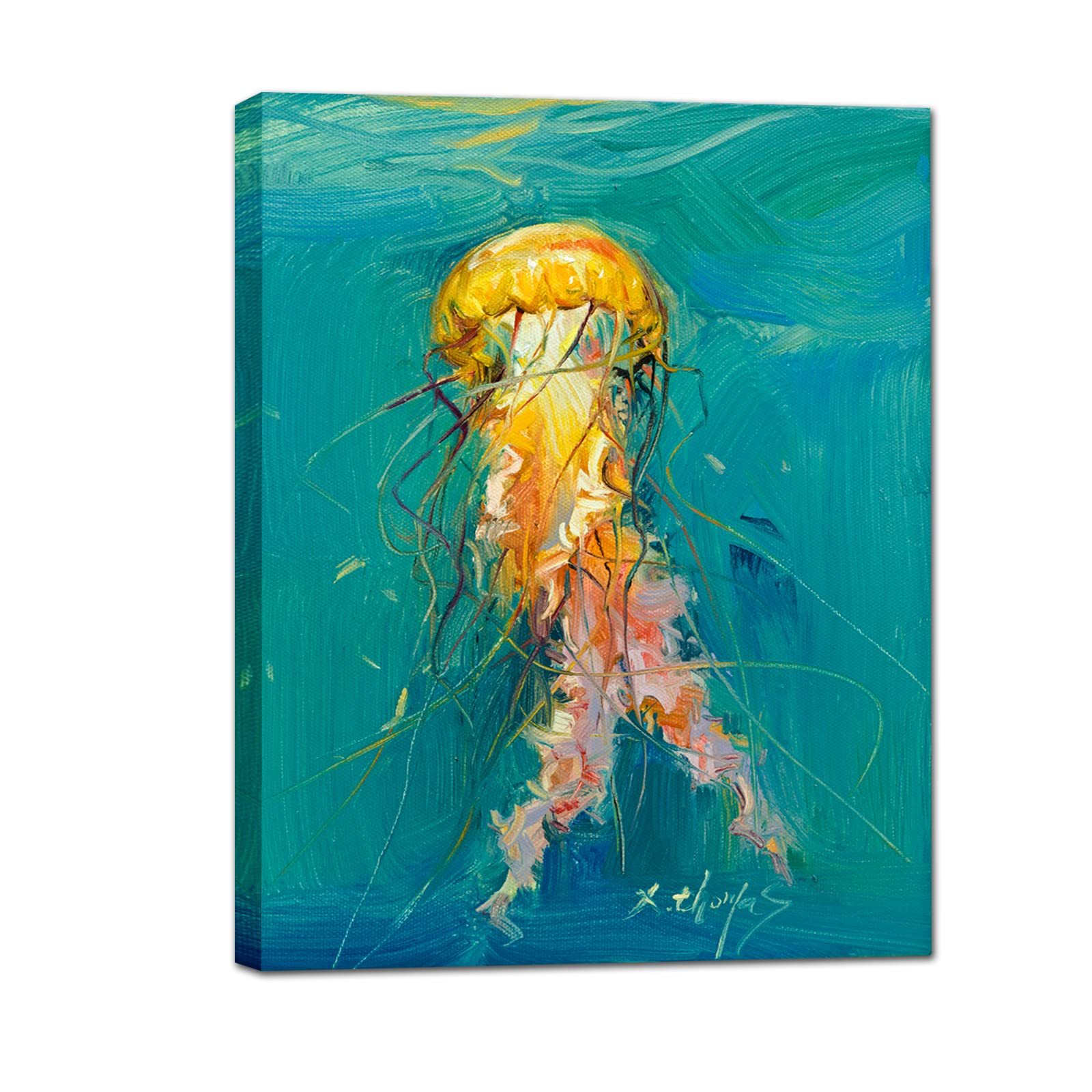 JZLDZS Coastal Wall Art Jellyfish Canvas Painting Print Turquoise