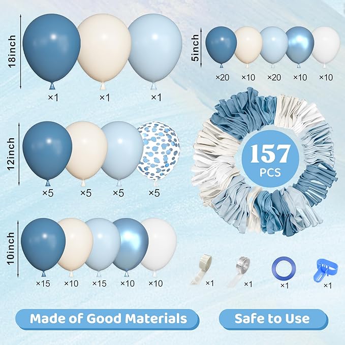 Ouddy Life 157 Pcs Dusty Blue Balloons Garland Arch Kit, Dusty Baby