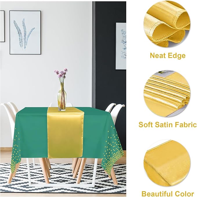 8Pack Disposable Plastic Party Tablecloths and Satin Table Runner Set