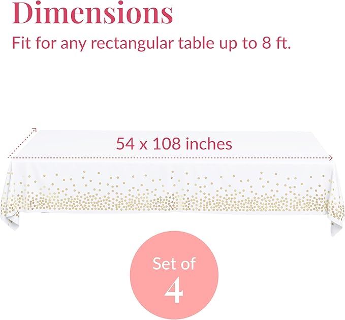 Prestee White and Gold Tablecloths, 4pk, 54x108 Inches - Party Table
