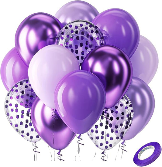 Bezente Purple Latex Balloons Kit, 60pcs 12 inch Dark Purple Metallic