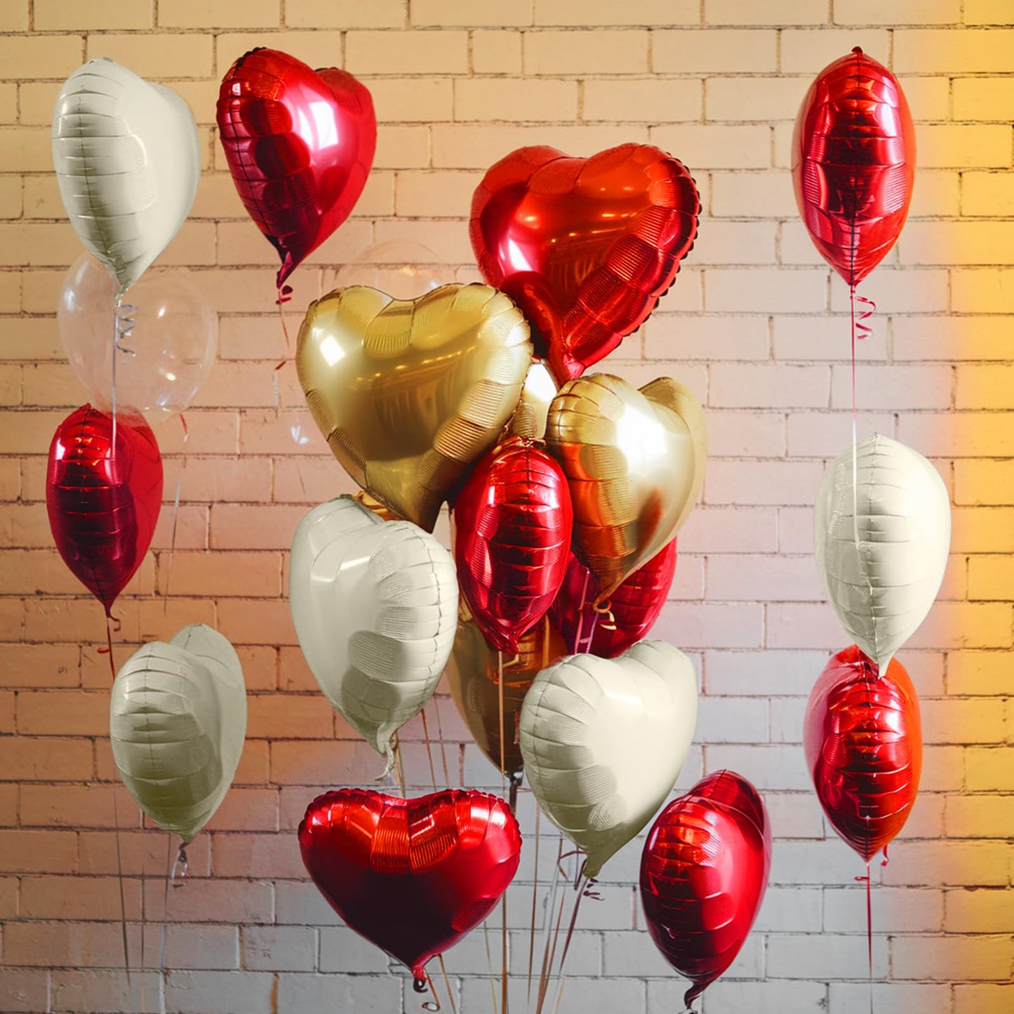 Red Gold Heart Balloons, 19PCS Red White Champagne Gold Heart Shape