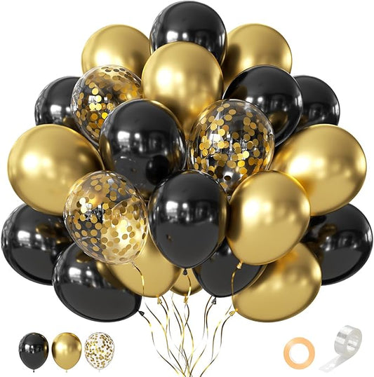 Black and Gold Balloons, 55 Pcs 12 Inch Metallic Gold Balloons Black