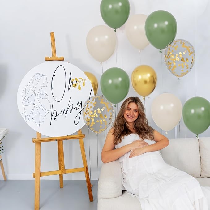 68Pcs Balloons Kit 12 Inch, Sage Green Balloon Sand White Metallic