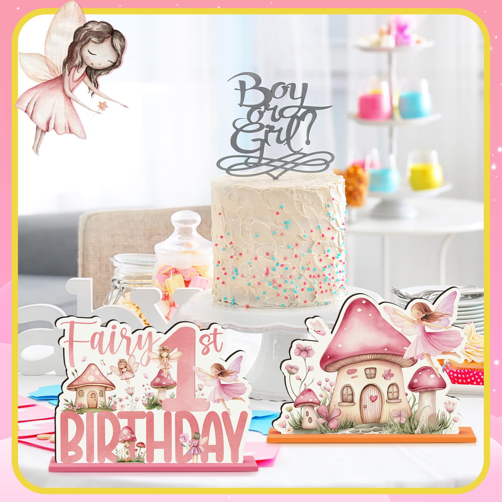 CroBlissful 6 Pcs Fairy Wonderland Party Decorations Wood Fairy Table