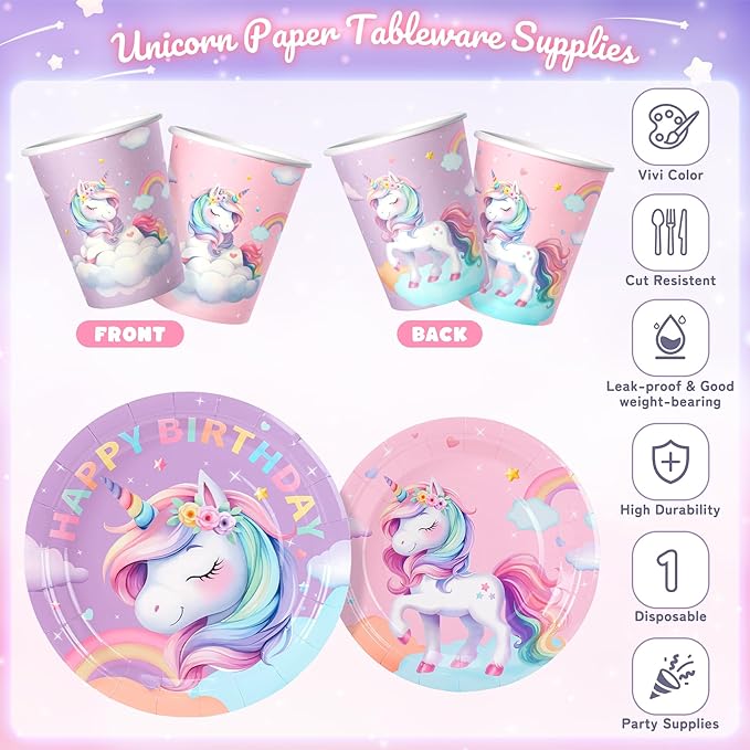 171Pcs Unicorn Birthday Party Decorations with Unicorn Rainbow