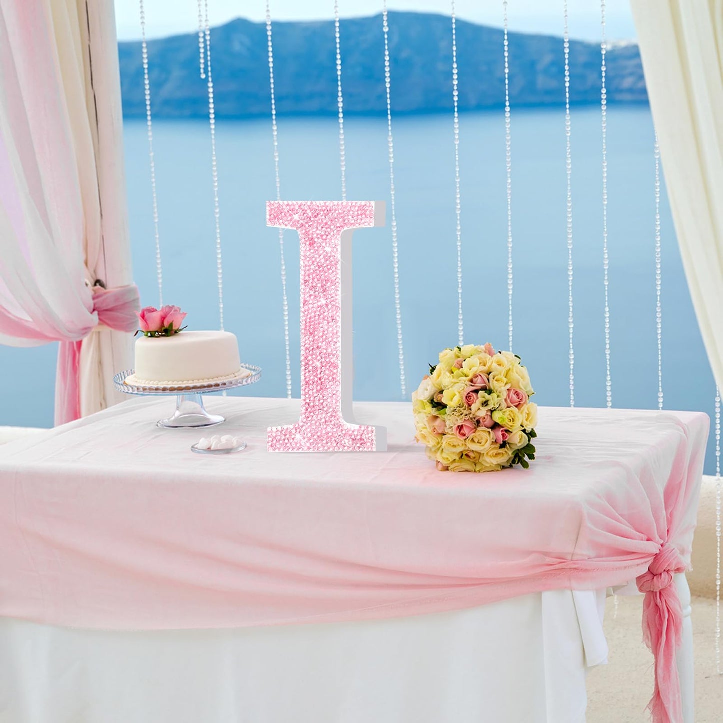 Qunclay Pink Crystal Diamond Letter Wall Decor, Glitter Wooden Bling