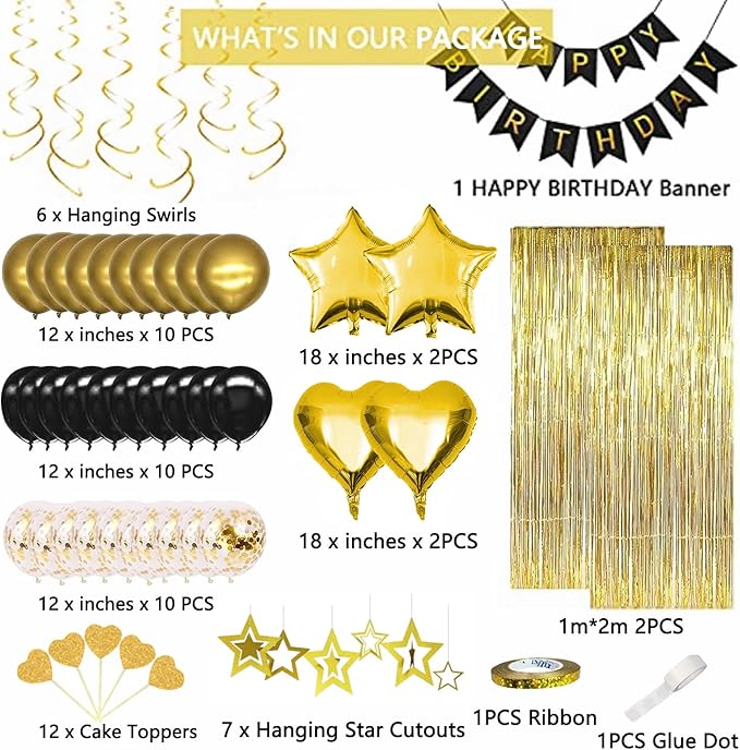 Black Gold Birthday Decorations Gold Party Decorations Set with